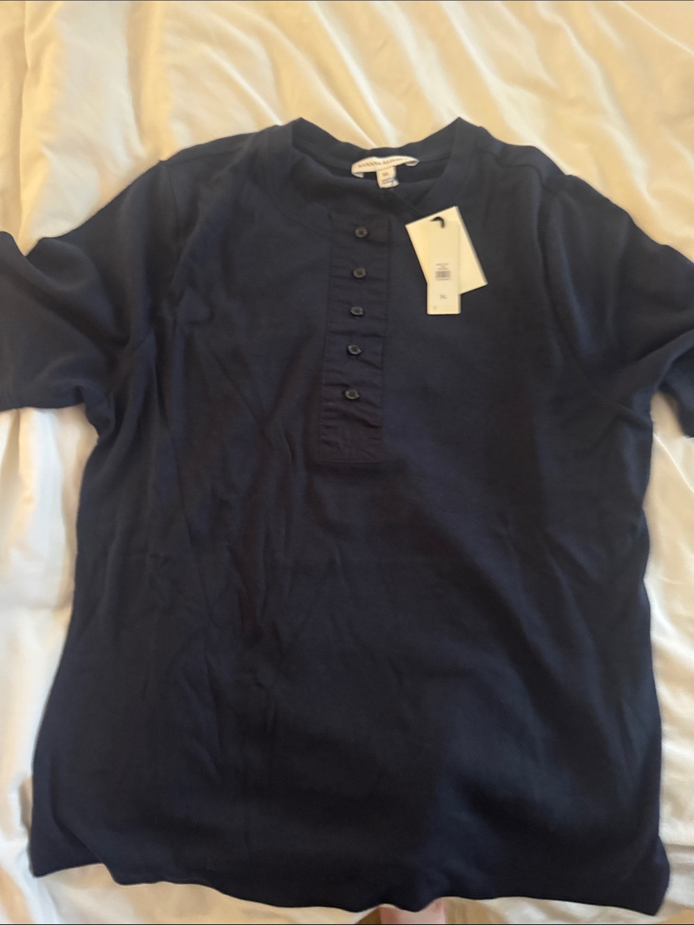 Anne Klein Navy Short-Sleeve Henley Tee